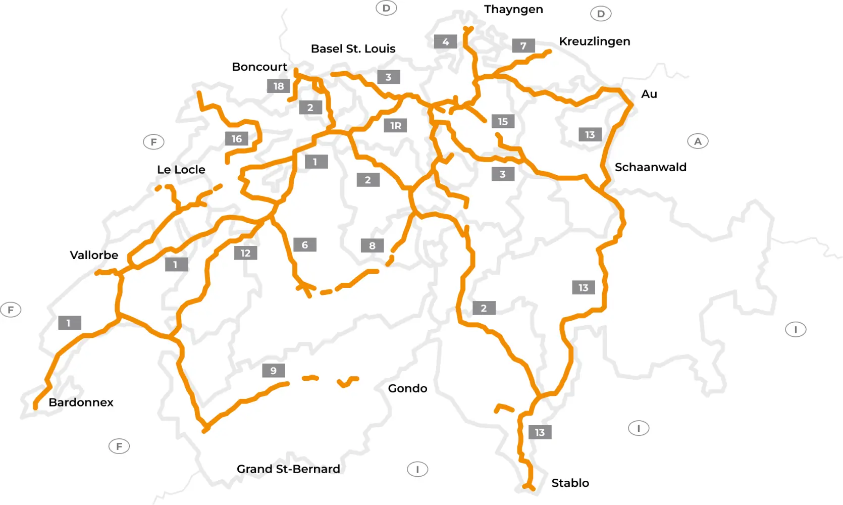 Swiss motorway toll network map